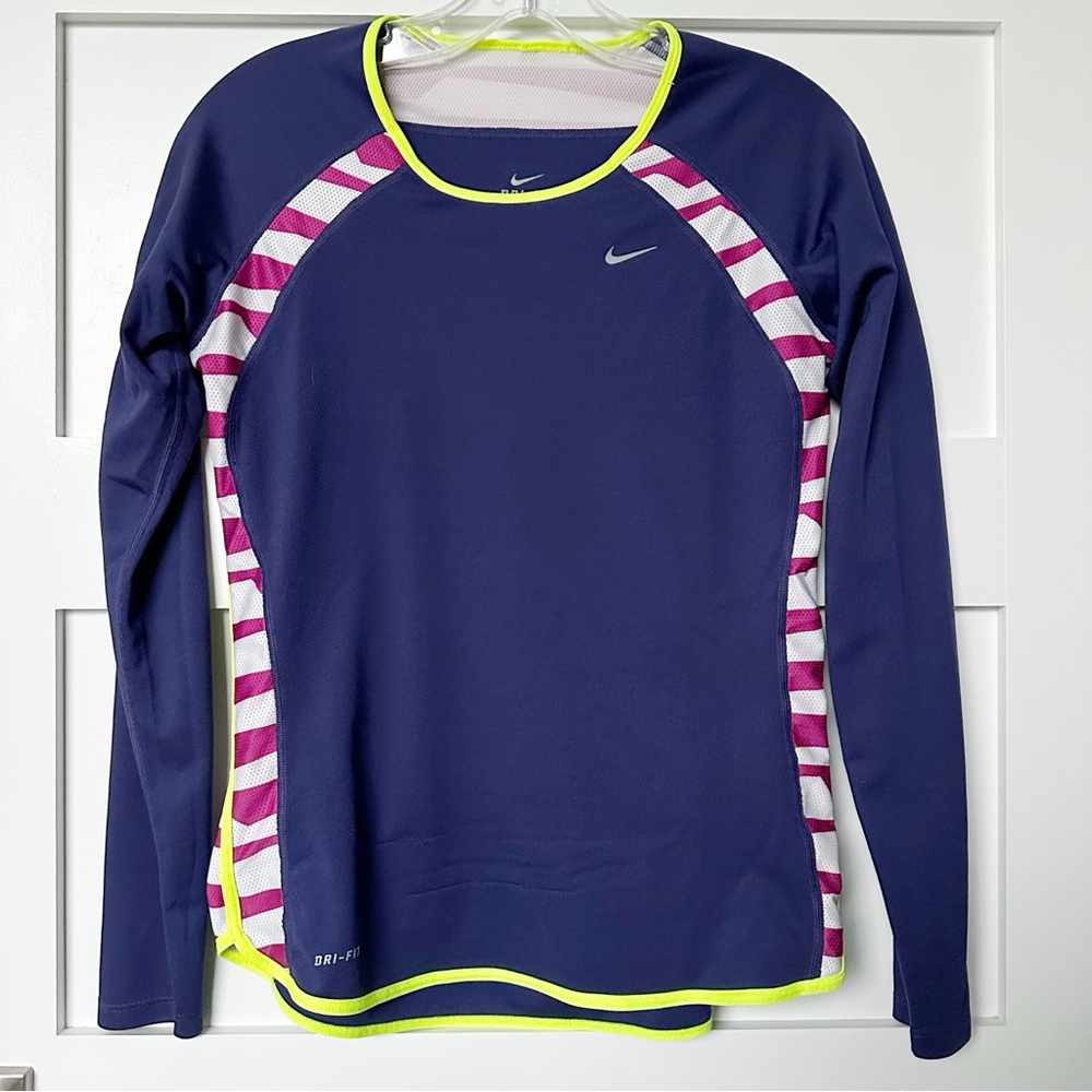 Nike Striped Neon Dri-Fit Long Sleeve Top